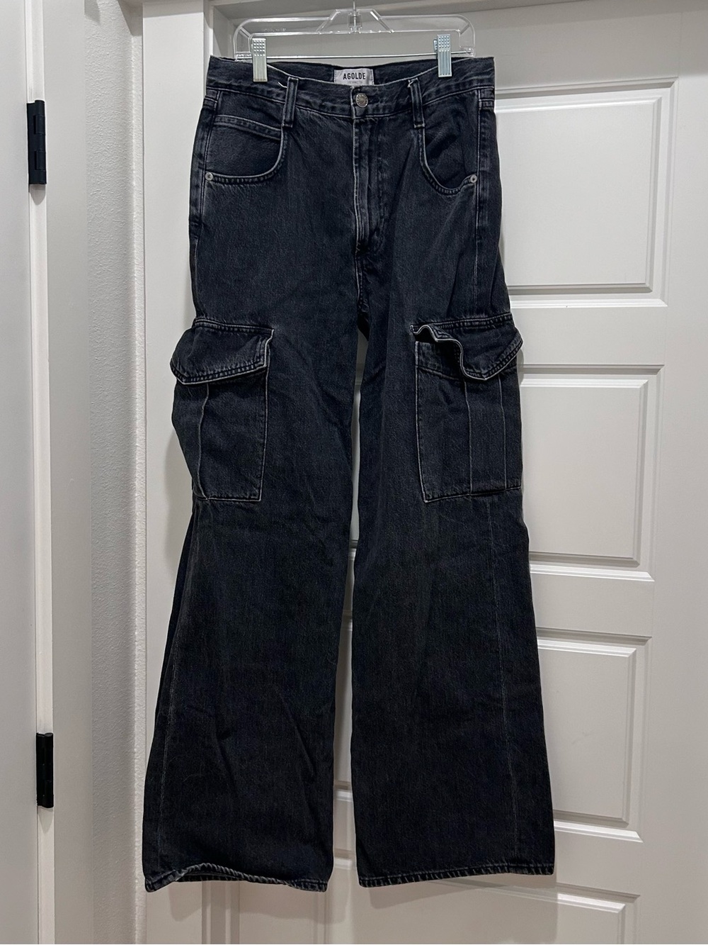 Agolde Black High-Rise Cargo Bootcut Jeans